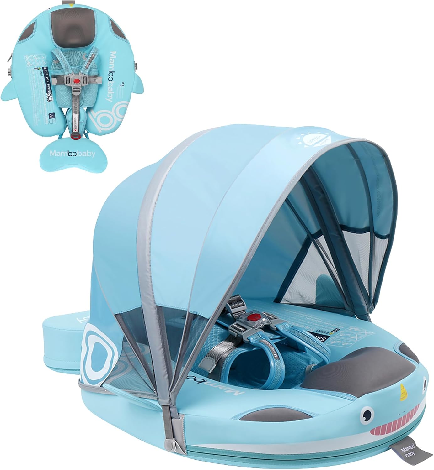 Mambobaby Pontoon Boat with Canopy and Tail, Non-Inflatable Baby Pontoon Boat for Pool Add Tail to Avoid Flip OverSwim Training Baby Pontoon Boat for Toddler Boys Girls (Unicorn - Green)