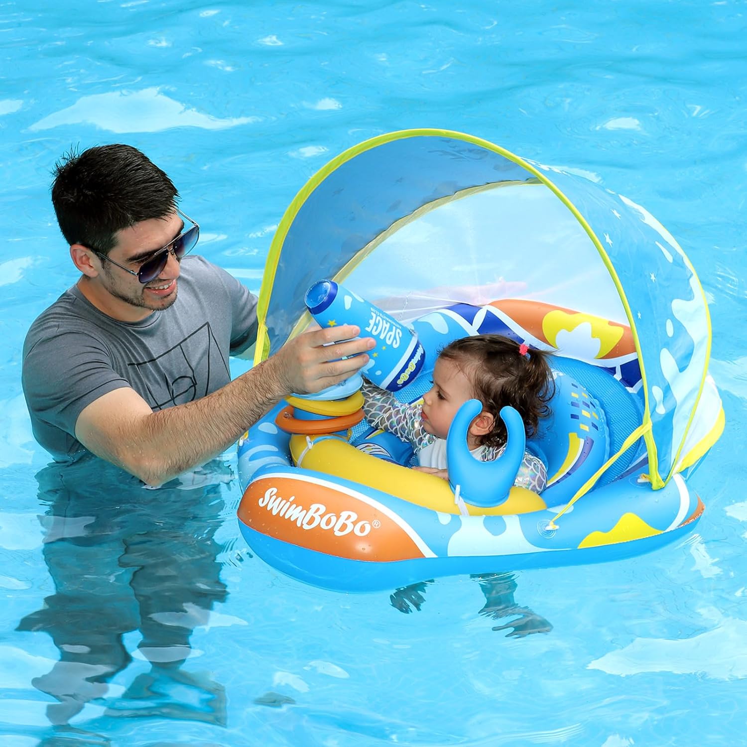 Baby Pool Float Ring with Adjustable Sunshade and Safety Seat Pool Toy, for 6-36 months