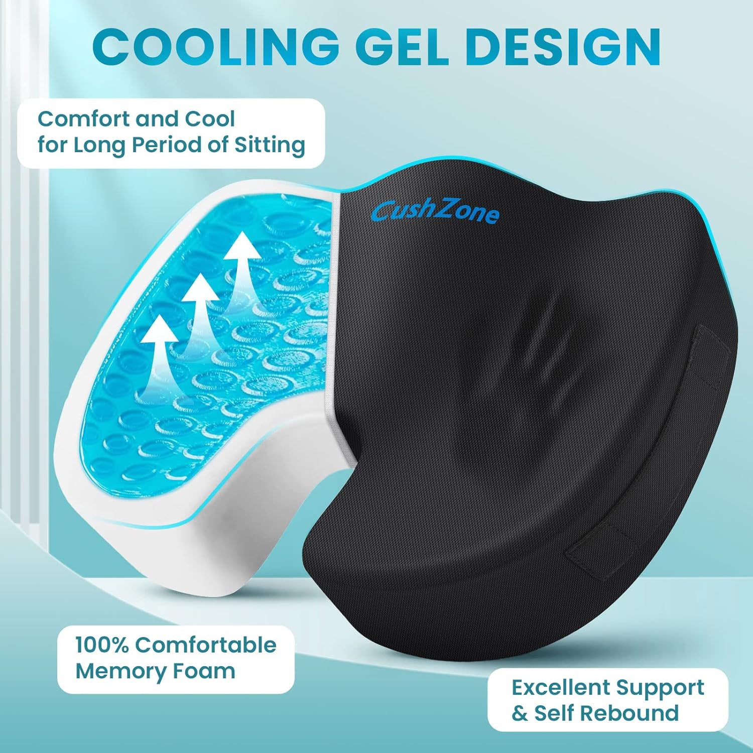 Office Chair Cushion, Cooling Gel Enhanced Memory Foam Cushion for Long Time Sitting - Back, Sciatica, Tailbone, Tailbone Pain Relief Pillow - Designed for office chairs, gaming chairs and car seats.