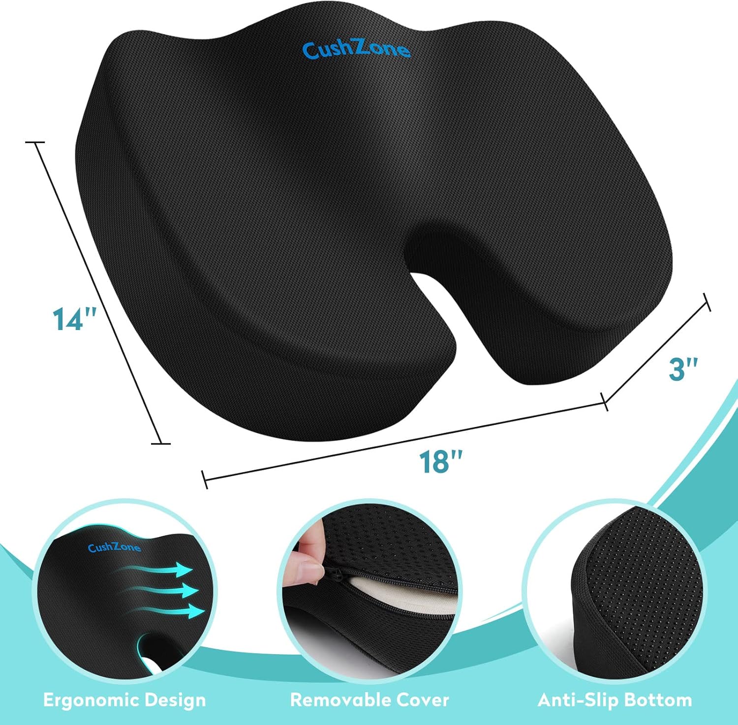 Office Chair Cushion, Cooling Gel Enhanced Memory Foam Cushion for Long Time Sitting - Back, Sciatica, Tailbone, Tailbone Pain Relief Pillow - Designed for office chairs, gaming chairs and car seats.