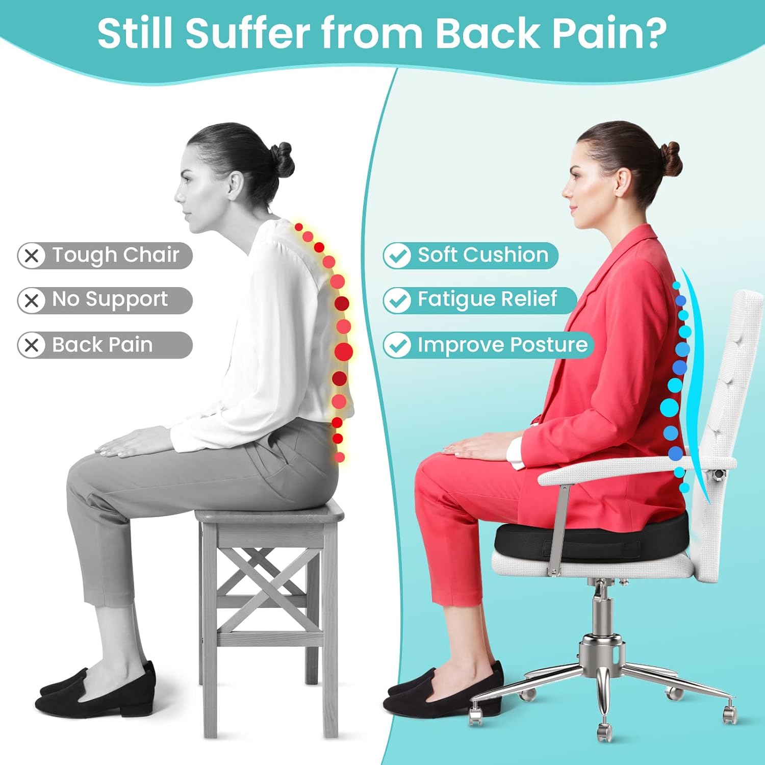 Office Chair Cushion, Cooling Gel Enhanced Memory Foam Cushion for Long Time Sitting - Back, Sciatica, Tailbone, Tailbone Pain Relief Pillow - Designed for office chairs, gaming chairs and car seats.