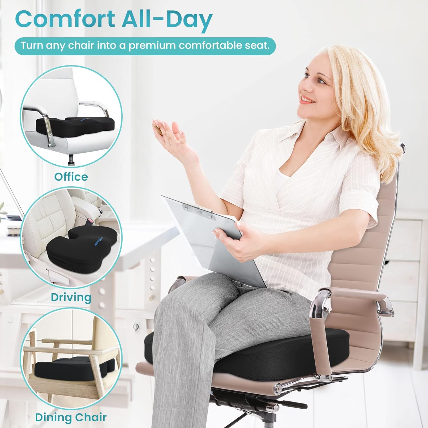 Office Chair Cushion, Cooling Gel Enhanced Memory Foam Cushion for Long Time Sitting - Back, Sciatica, Tailbone, Tailbone Pain Relief Pillow - Designed for office chairs, gaming chairs and car seats.