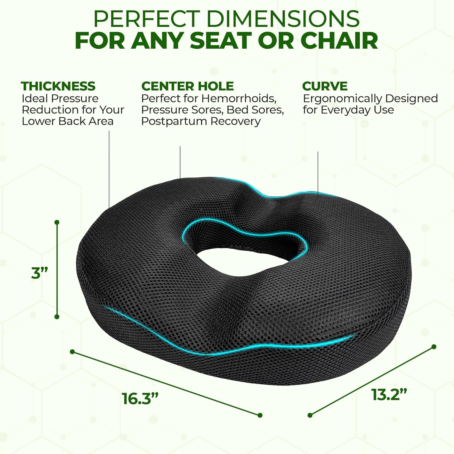 AnboCare Donut Gel Sitting Pillow - Orthopedic Memory Foam for Tailbone Pain, Hemorrhoids, Bed Pain, Postpartum, Prostate, Tailbone and Sciatica Pain