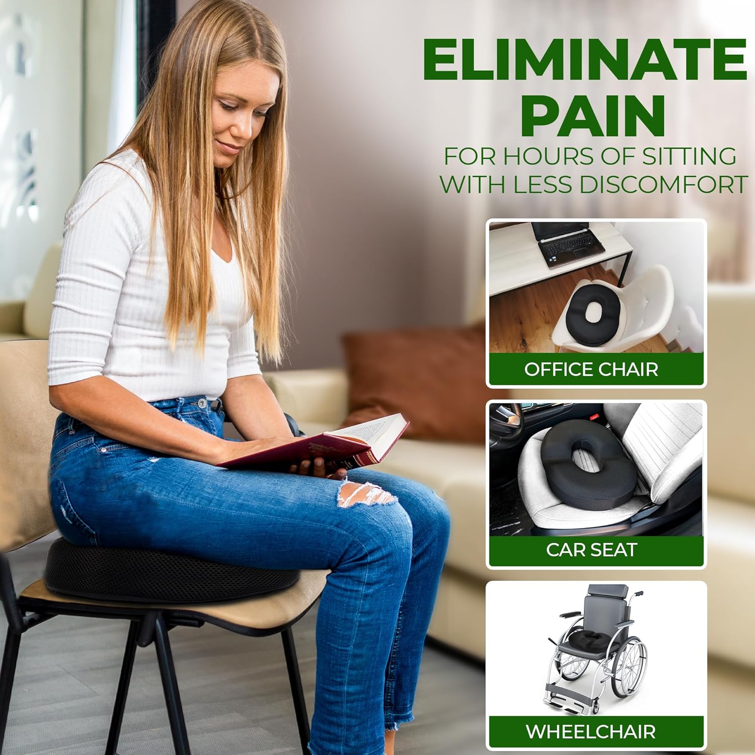 AnboCare Donut Gel Sitting Pillow - Orthopedic Memory Foam for Tailbone Pain, Hemorrhoids, Bed Pain, Postpartum, Prostate, Tailbone and Sciatica Pain