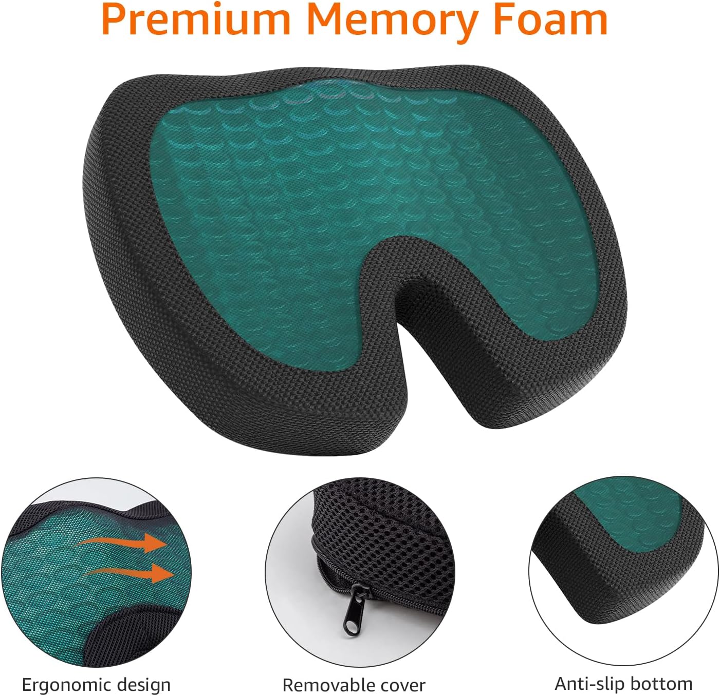 Comfort Seat Cushion for Office Chair, Gel Enhanced Memory Foam, Black