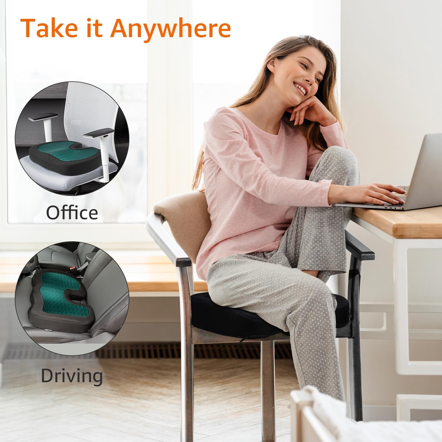 Comfort Seat Cushion for Office Chair, Gel Enhanced Memory Foam, Black