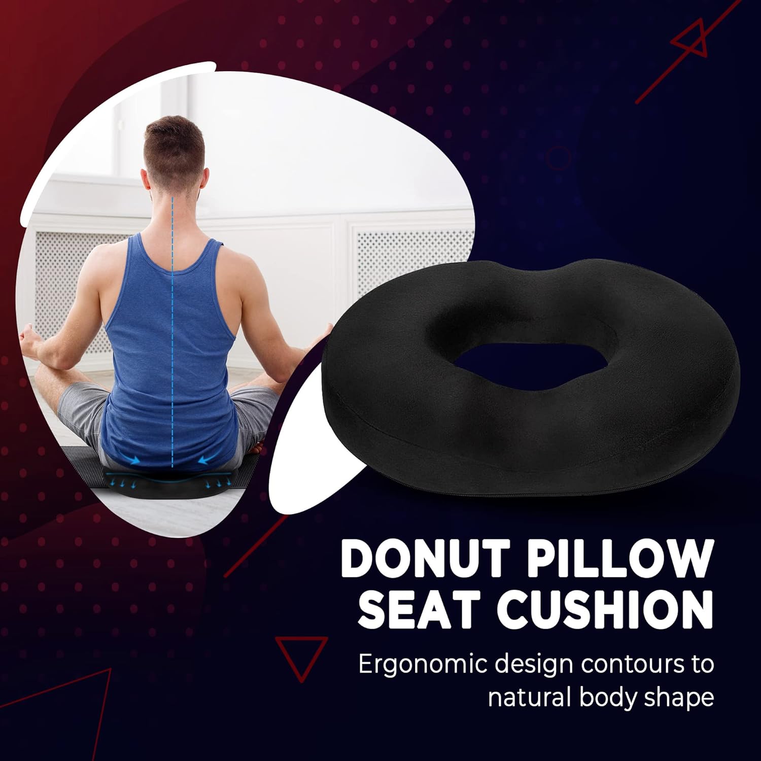 Donut Pillow Cushion Orthopedic Design | Tailbone & Tailbone Memory Foam Pillow | Relieves Pain and Pressure from Hemorrhoids, Post-Pregnancy, Surgery, Sciatica (Black)