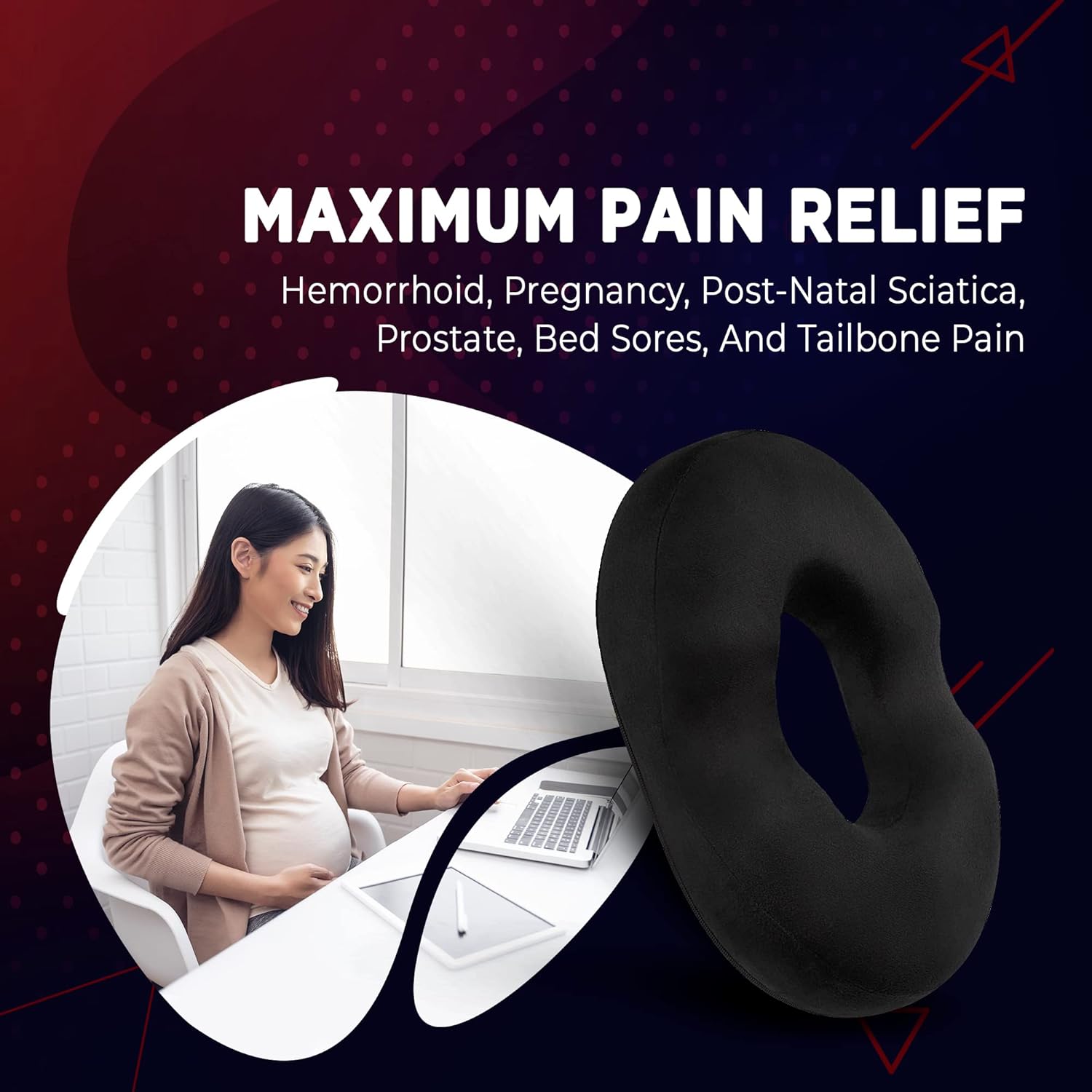 Donut Pillow Cushion Orthopedic Design | Tailbone & Tailbone Memory Foam Pillow | Relieves Pain and Pressure from Hemorrhoids, Post-Pregnancy, Surgery, Sciatica (Black)