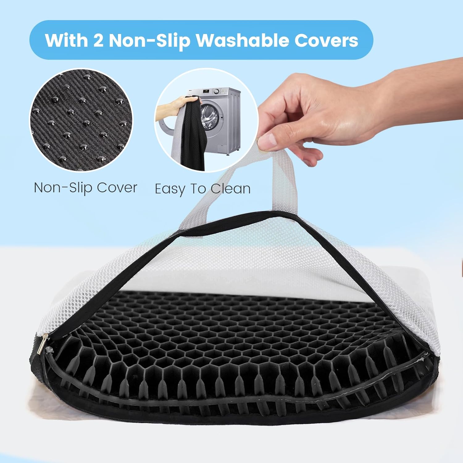 19.75 inch (approx. 50.0 cm) Gel Seat Cushion, Extra Thick Office Chair Cushion for Long Sitting - Rear Hip Tailbone Pain Relief Cushion, Egg Seat Cushion, Automotive Wheelchair Table and Chair Cushion - Fits up to 550 lbs (approx. 249.5 kg)