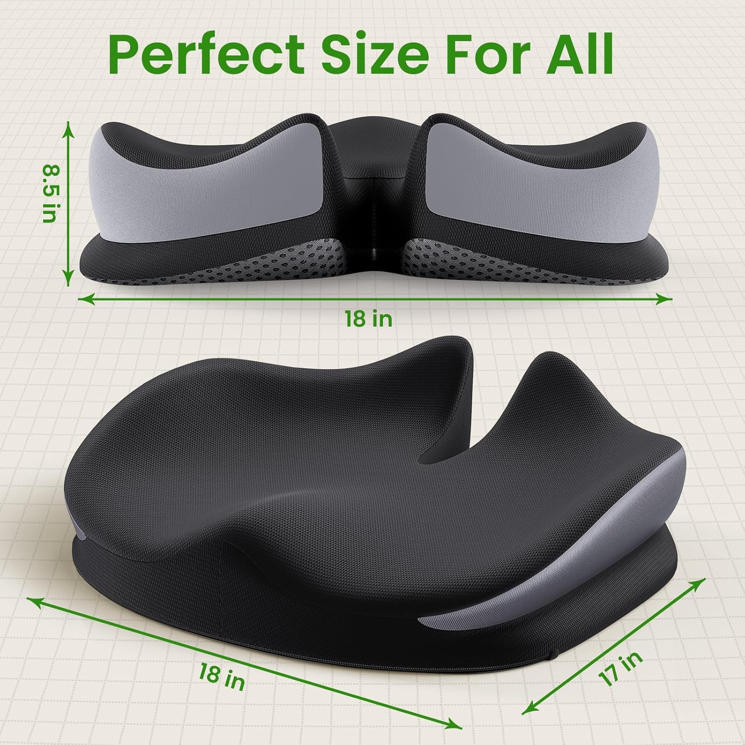 Large Seat Cushion for Office ChairsMemory Foam Tailbone Pain Relief Cushion Pillow for Back SupportNon-Slip Seat Cushion for Office Desks, Car Seats, Wheelchairs, Sciatica