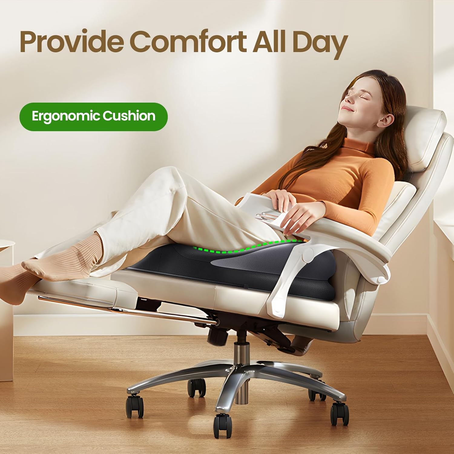 Large Seat Cushion for Office ChairsMemory Foam Tailbone Pain Relief Cushion Pillow for Back SupportNon-Slip Seat Cushion for Office Desks, Car Seats, Wheelchairs, Sciatica