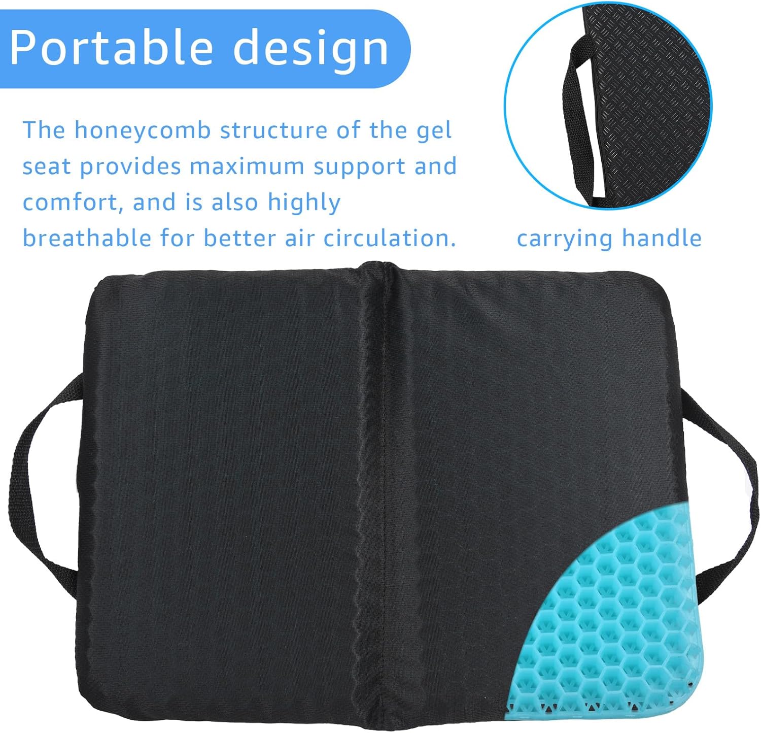 Wllead Gel Portable Seat Cushion (14.5" x 10.6") Foldable Travel Cushion for Airplane Seats, Camping, Stadiums, Movie Theaters, Garden Bench Cushions, Relieve Sedentary Pain