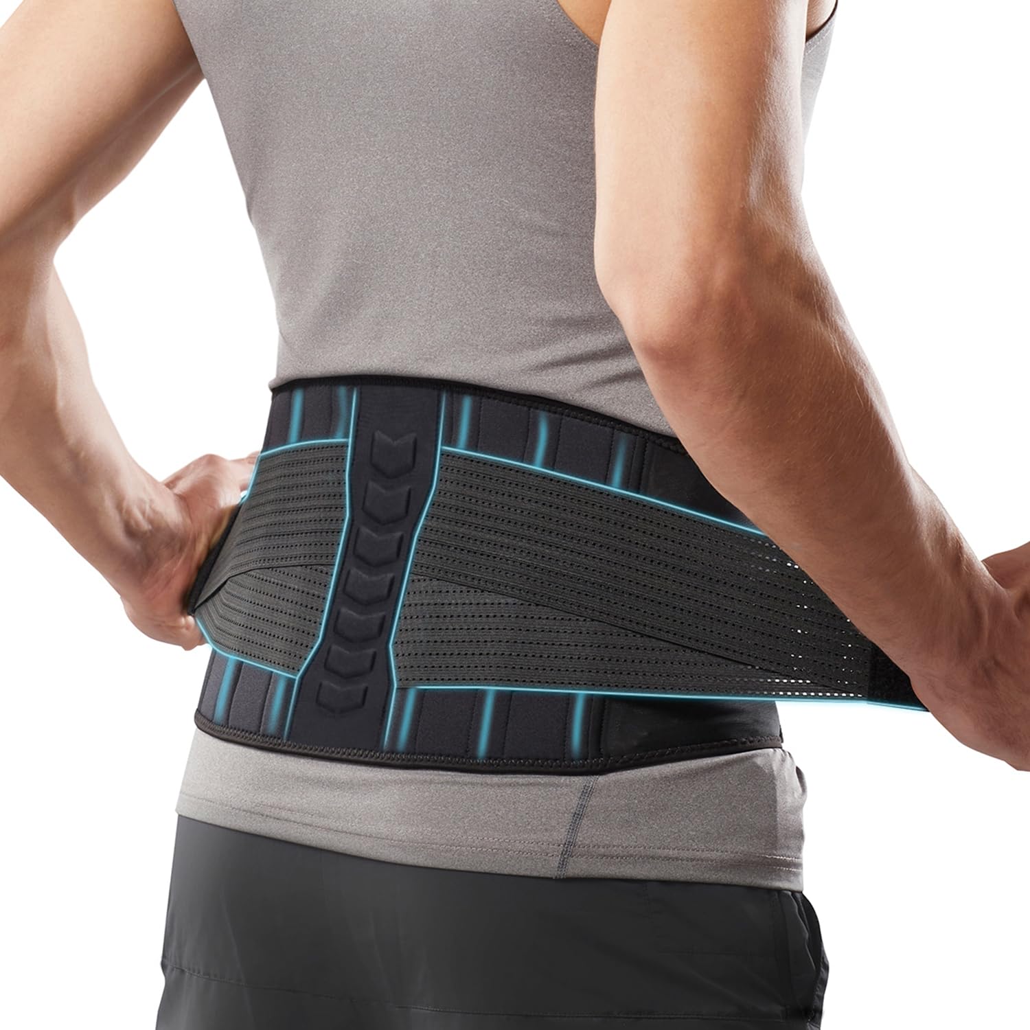 Copper infused back support brace for men and women - Lightweight and breathable back support brace Suitable for mild to moderate lower back pain | muscle spasms | strains | arthritis | sciatica | injury recovery | rehabilitation(L/) XL)