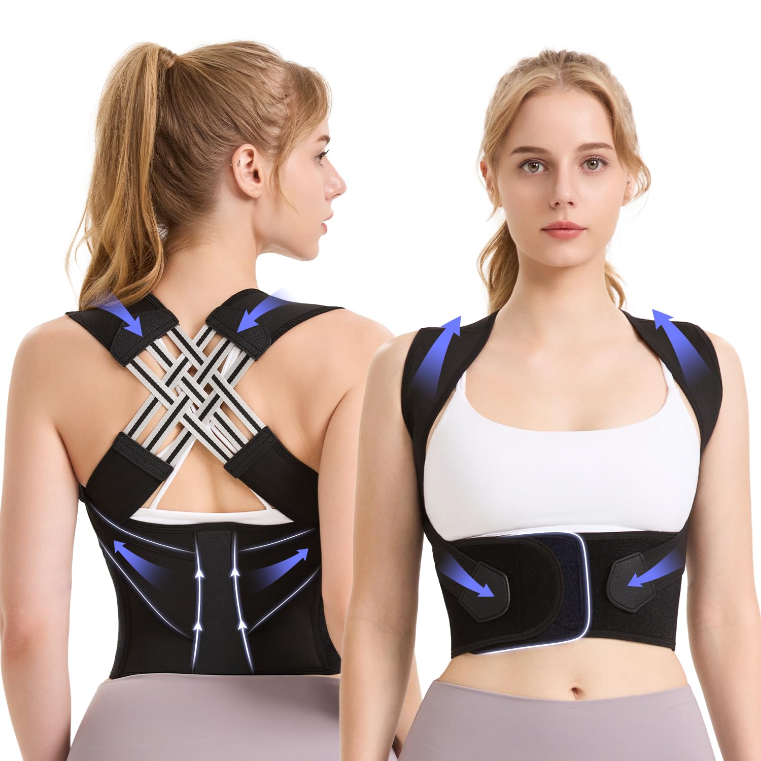 Back Support Posture Corrector for Men and Women, Adjustable Shoulder Straightener for Posture Correction and Scoliosis