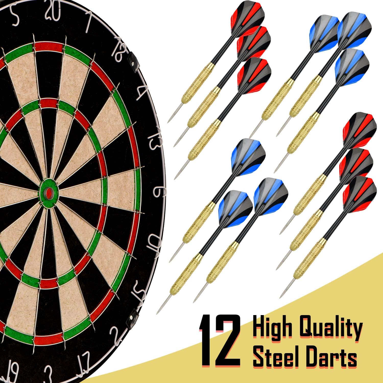 17.7x1.5 Dartboard, 12 Steel Tip Darts