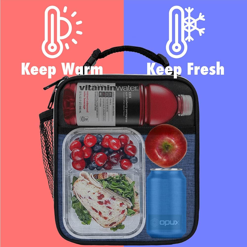 Premium Insulated Lunch Box,Kids Boys Girls Soft Schoolbag,Leak Proof Small Lunch Bucket Men Women Work,Reusable Compact Refrigerated Tote Lunch Box for Office Adults,Hemp Navy Blue