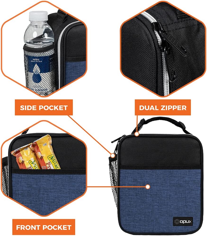 Premium Insulated Lunch Box,Kids Boys Girls Soft Schoolbag,Leak Proof Small Lunch Bucket Men Women Work,Reusable Compact Refrigerated Tote Lunch Box for Office Adults,Hemp Navy Blue