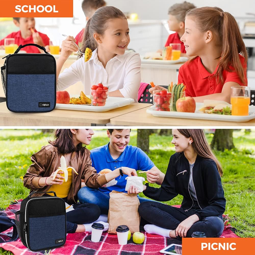 Premium Insulated Lunch Box,Kids Boys Girls Soft Schoolbag,Leak Proof Small Lunch Bucket Men Women Work,Reusable Compact Refrigerated Tote Lunch Box for Office Adults,Hemp Navy Blue