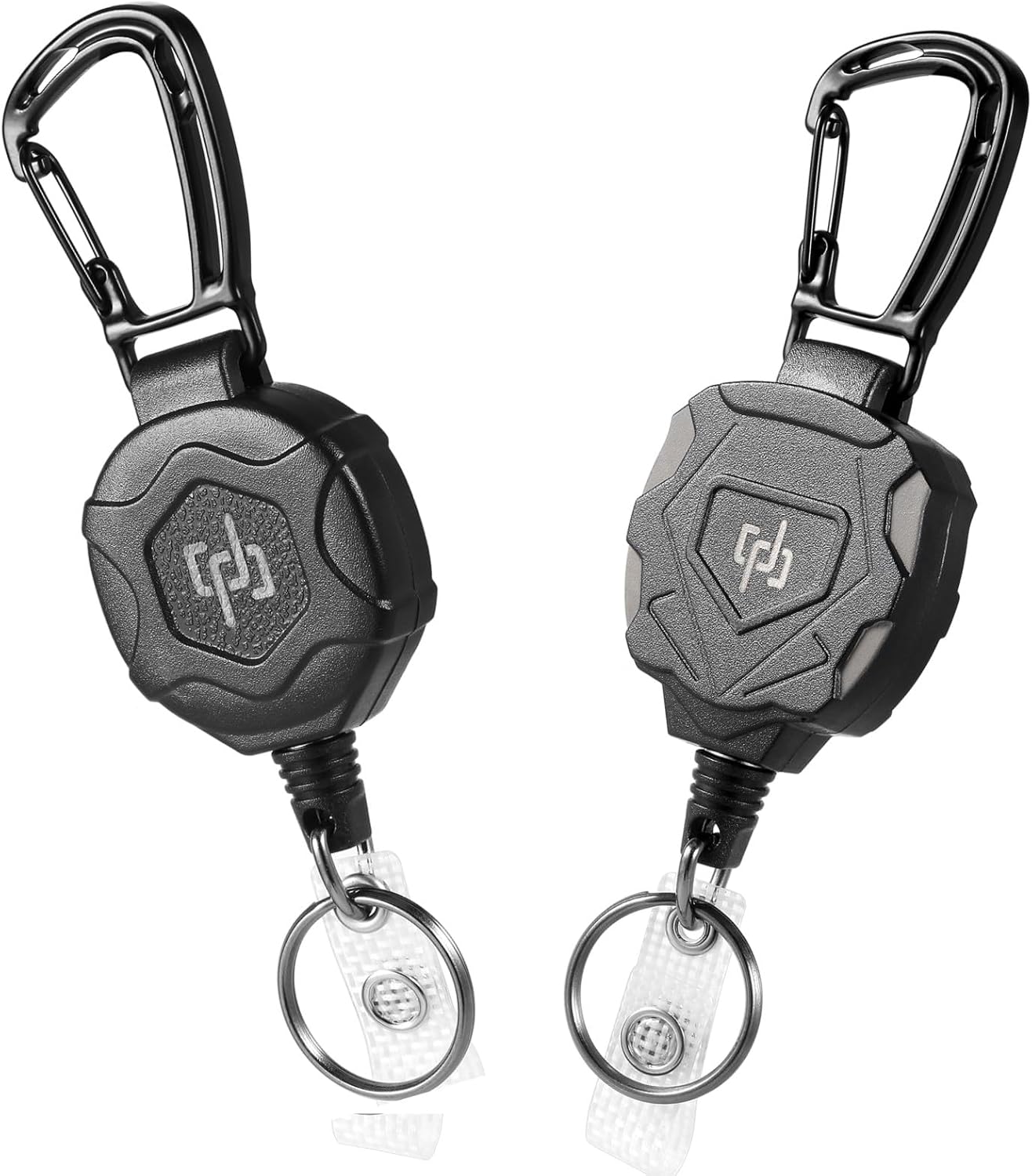 2-Piece Retractable Keychain Heavy Duty Mountaineering Buckle Badge Holder, Tactical ID Tag Reel Strap 32 inch (Approx. 81.3 cm) Steel Retractable Cord, 8 oz (Approx. 226.8 g)