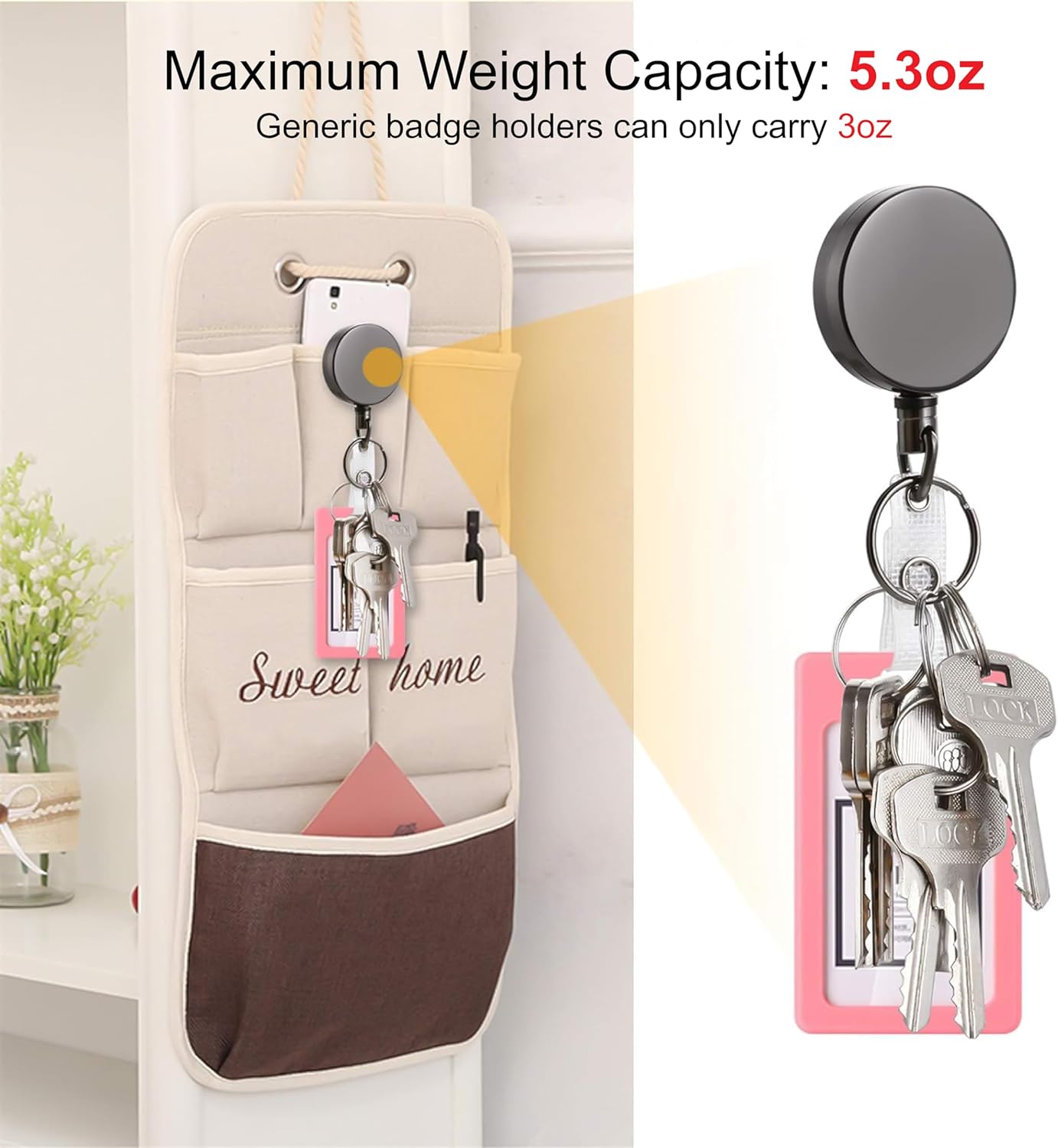 Will Well ID Badge Holder Reel with Clip and Key Ring - Heavy-duty, all-metal case with 27.5-inch (approximately 69.9 cm) UHMWPE fiber drawstring for durability and easy access, holds up to 8 keys - 2-Piece, Round, Gloss Black