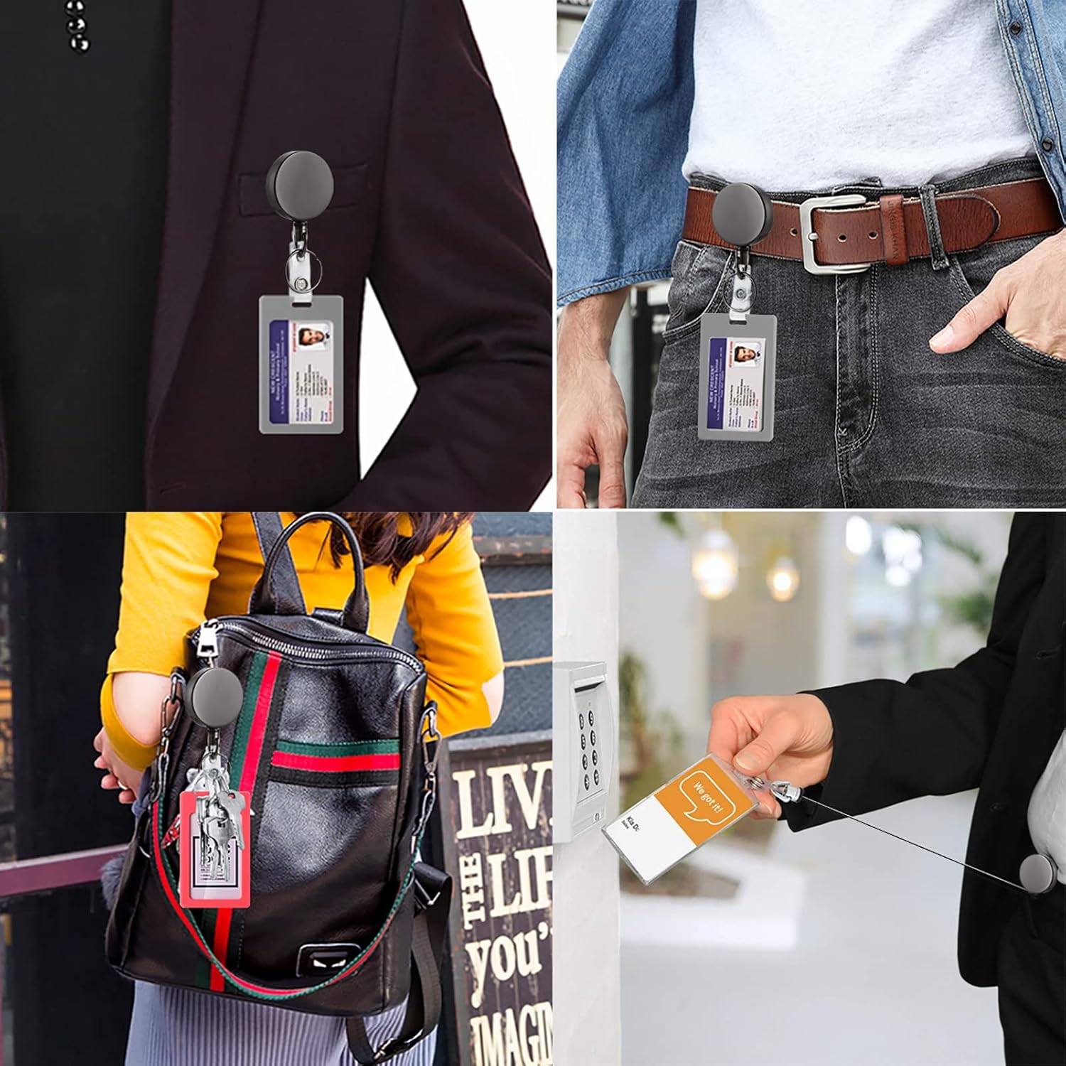 Will Well ID Badge Holder Reel with Clip and Key Ring - Heavy-duty, all-metal case with 27.5-inch (approximately 69.9 cm) UHMWPE fiber drawstring for durability and easy access, holds up to 8 keys - 2-Piece, Round, Gloss Black
