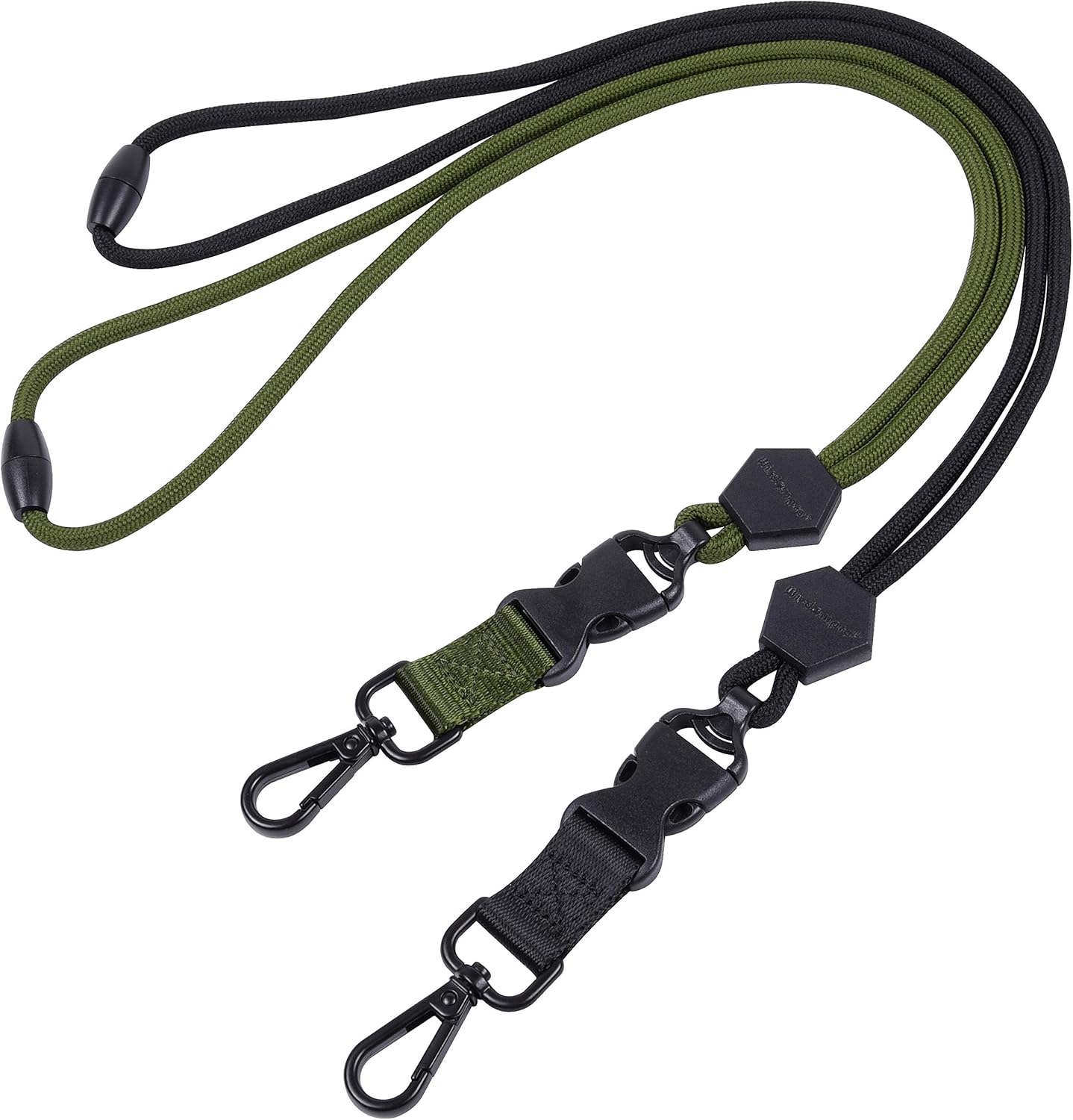 2-Pack 23-Inch (Approx. 58.4 cm) Durable Round Rope Heavy Duty Lanyard with Secure Breakaway Clip, Removable Buckle and Metal Hook for ID Badge Holders and Keys - Black and Military Green