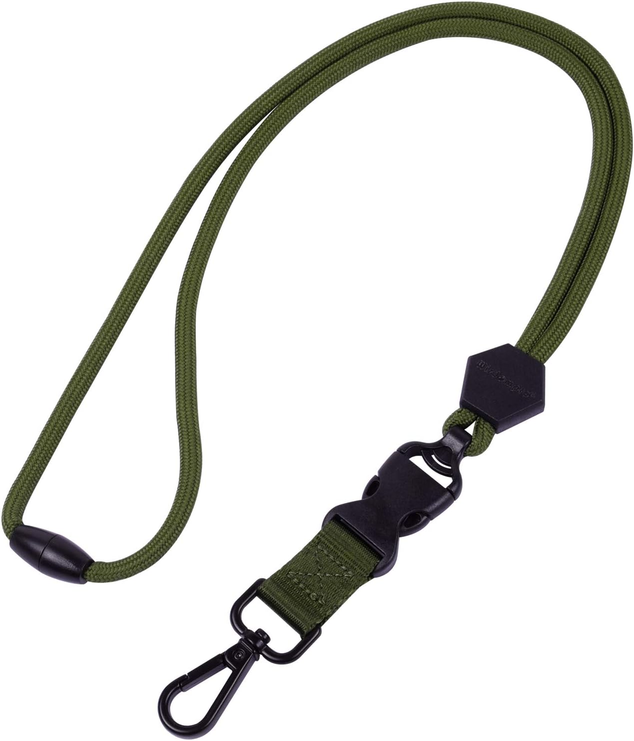 2-Pack 23-Inch (Approx. 58.4 cm) Durable Round Rope Heavy Duty Lanyard with Secure Breakaway Clip, Removable Buckle and Metal Hook for ID Badge Holders and Keys - Black and Military Green