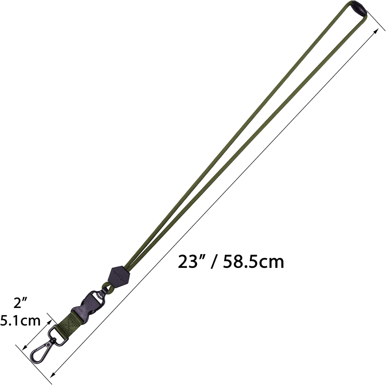 2-Pack 23-Inch (Approx. 58.4 cm) Durable Round Rope Heavy Duty Lanyard with Secure Breakaway Clip, Removable Buckle and Metal Hook for ID Badge Holders and Keys - Black and Military Green