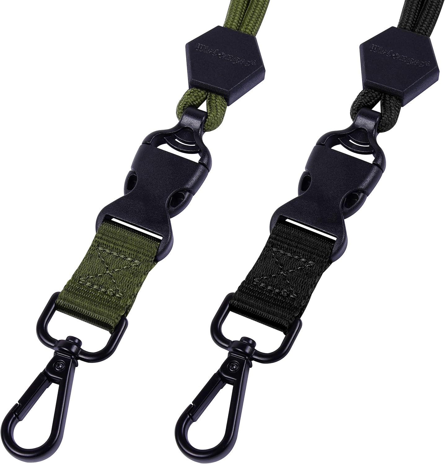 2-Pack 23-Inch (Approx. 58.4 cm) Durable Round Rope Heavy Duty Lanyard with Secure Breakaway Clip, Removable Buckle and Metal Hook for ID Badge Holders and Keys - Black and Military Green