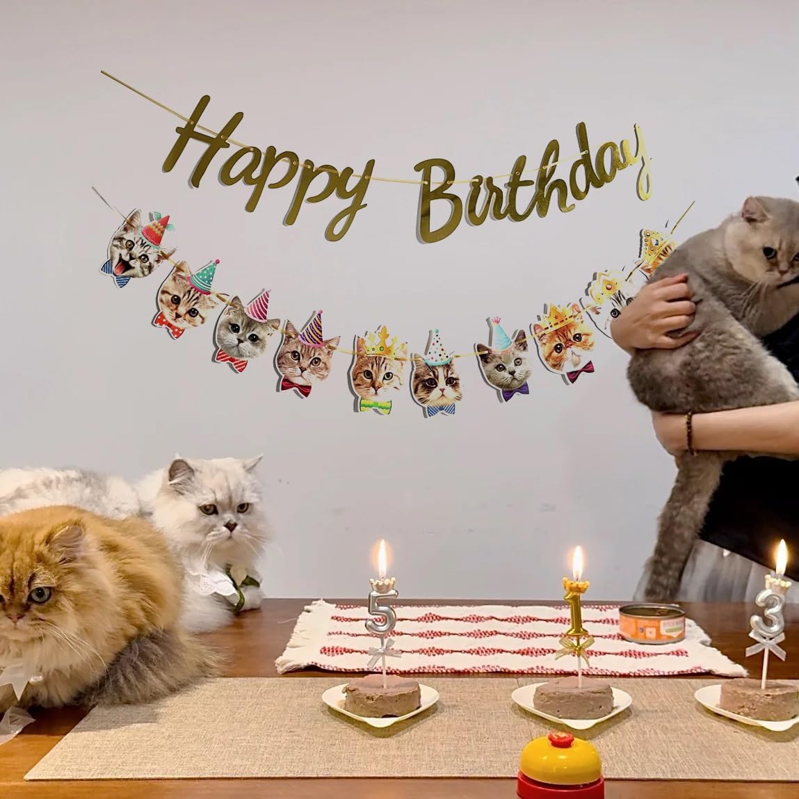 Happy Birthday Banner Cat Wreath