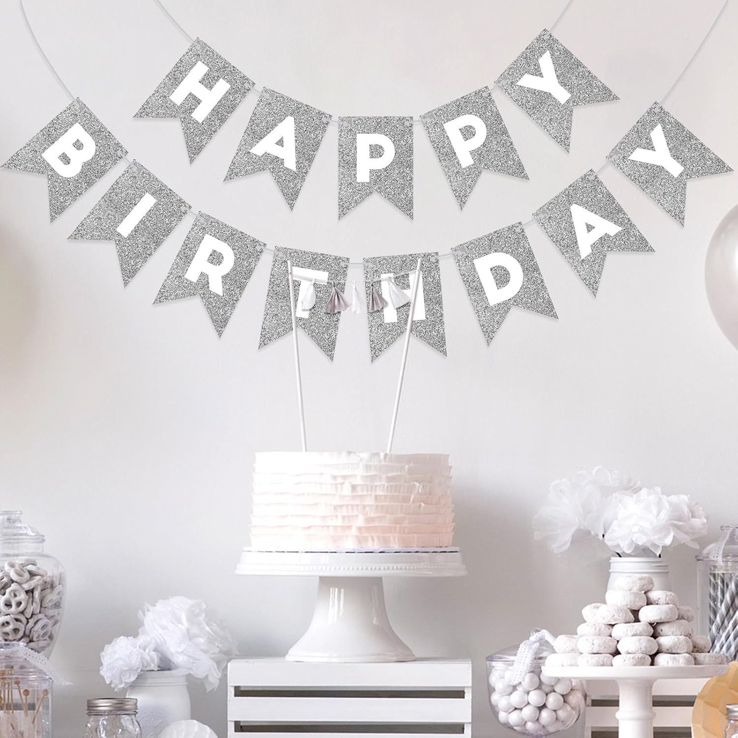 Silver Glitter Birthday Banner