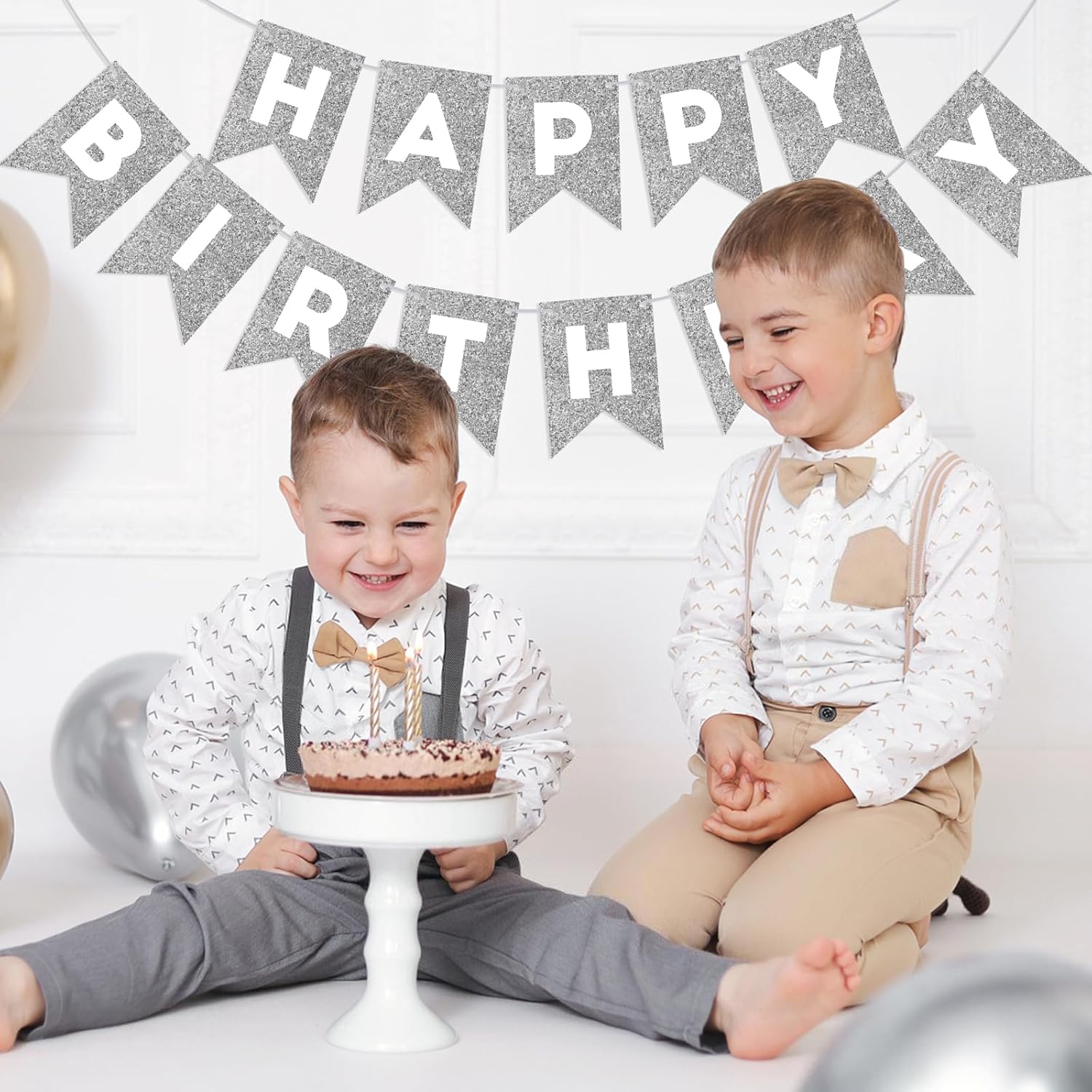 Silver Glitter Birthday Banner