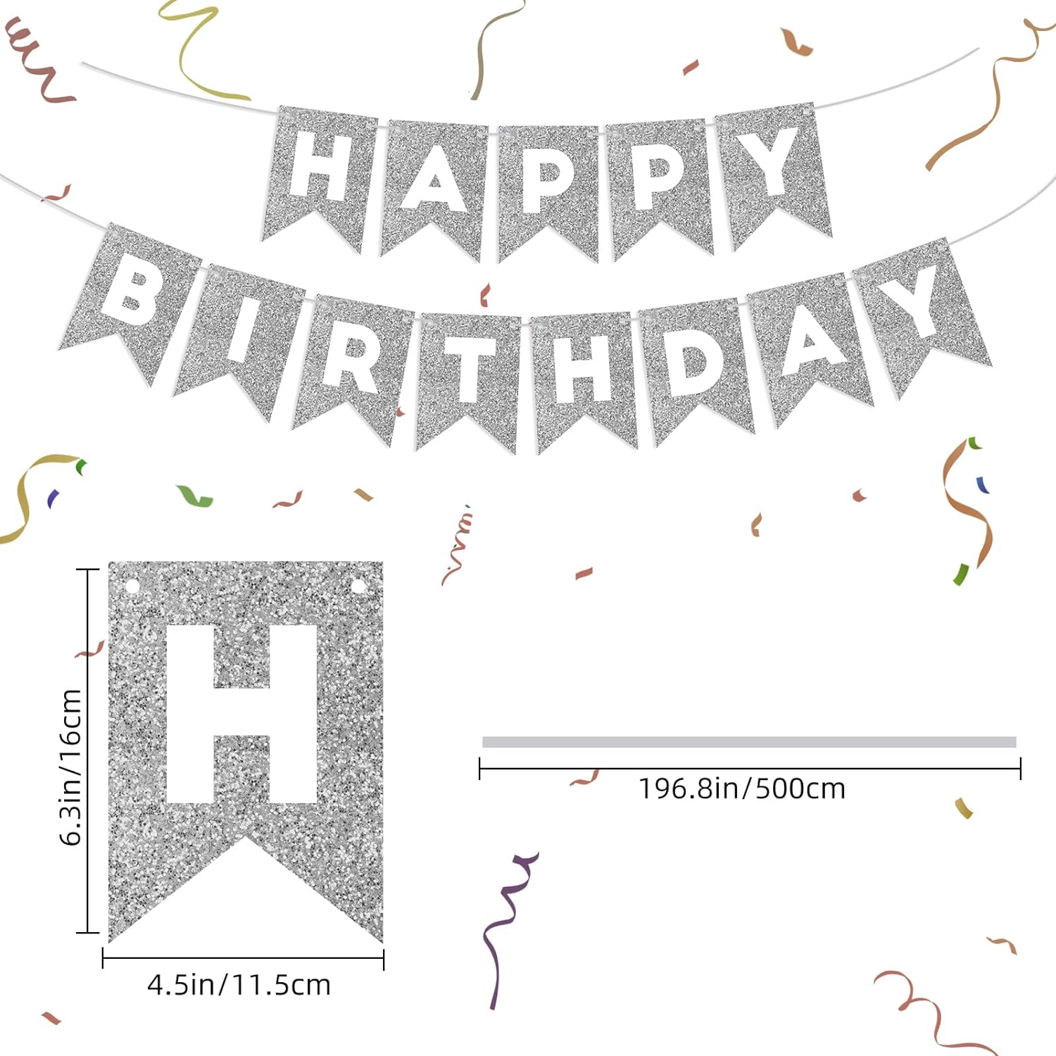 Silver Glitter Birthday Banner