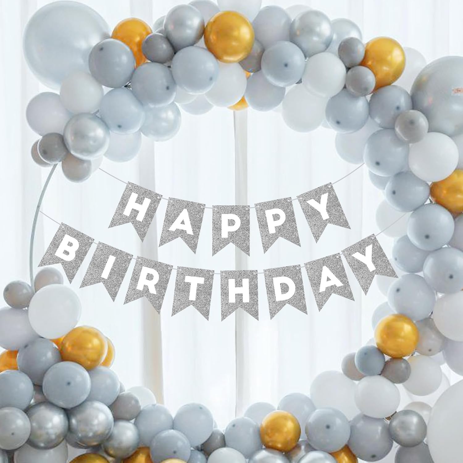 Silver Glitter Birthday Banner