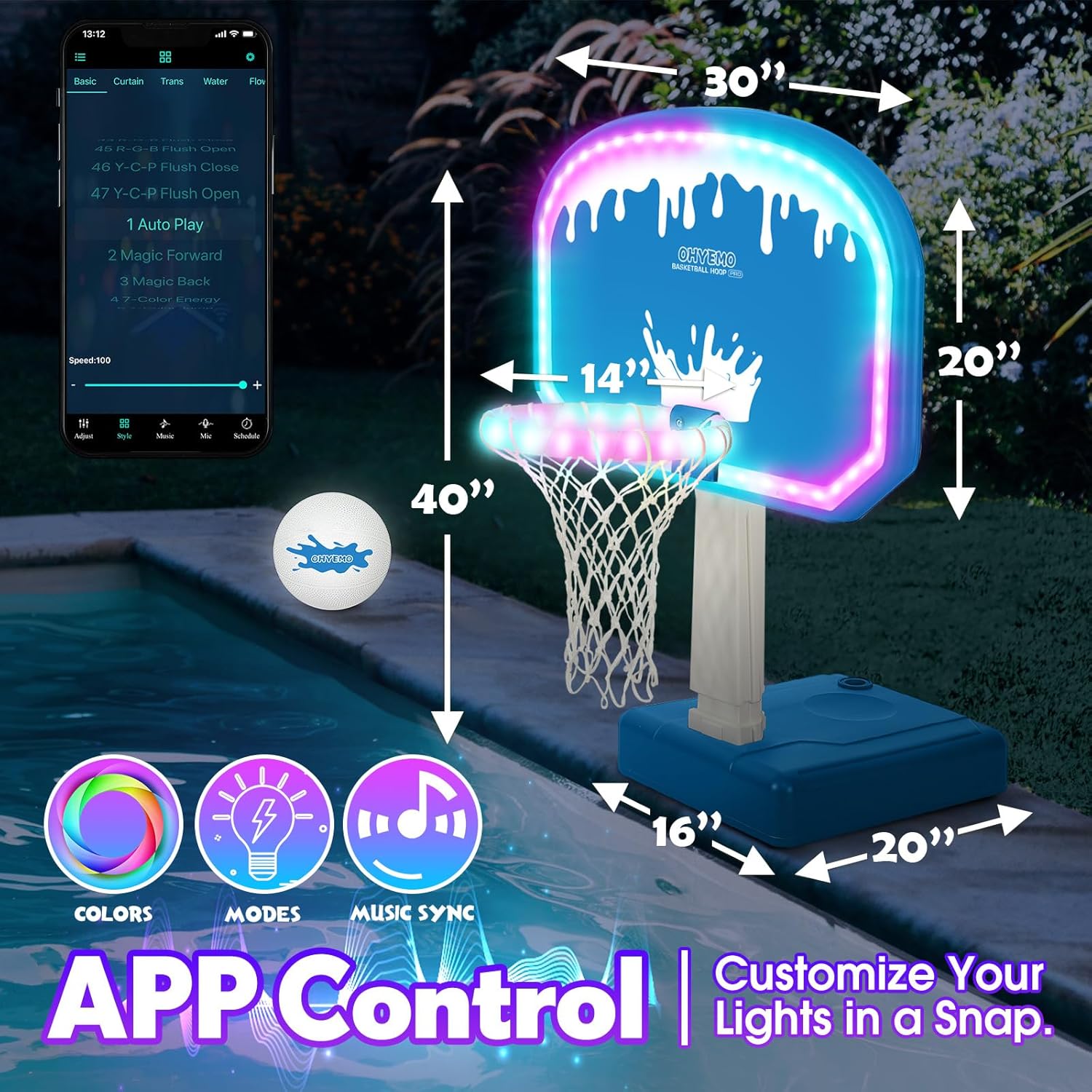 14" LED Pool Basketball Rim