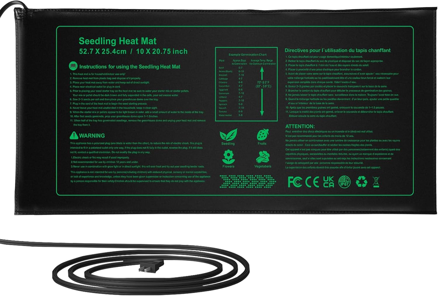1 Pack Seedling Heating Mat, Durable Waterproof Seed Germination Heating Mat, Warm Hydroponic Plant Heating Mat
