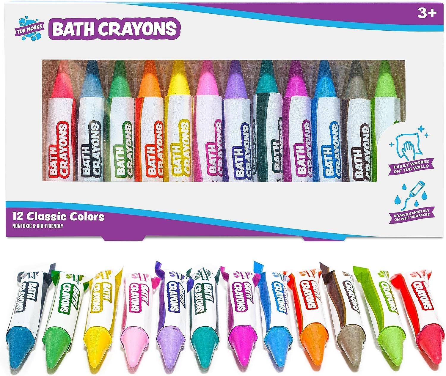 Bath Crayons, 12 Count, Non-Toxic Washable for Toddlers and Children
