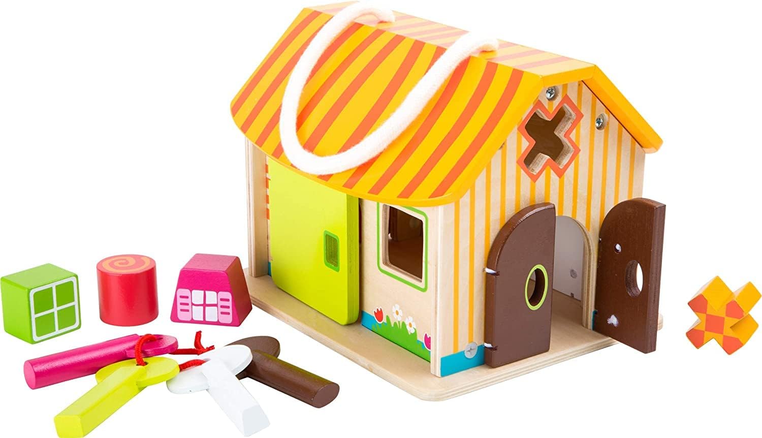 Little Feet Wooden Toys Wooden Shed with Key Motor Skills Playset Designed for children 12 months and up, Multi (10315)