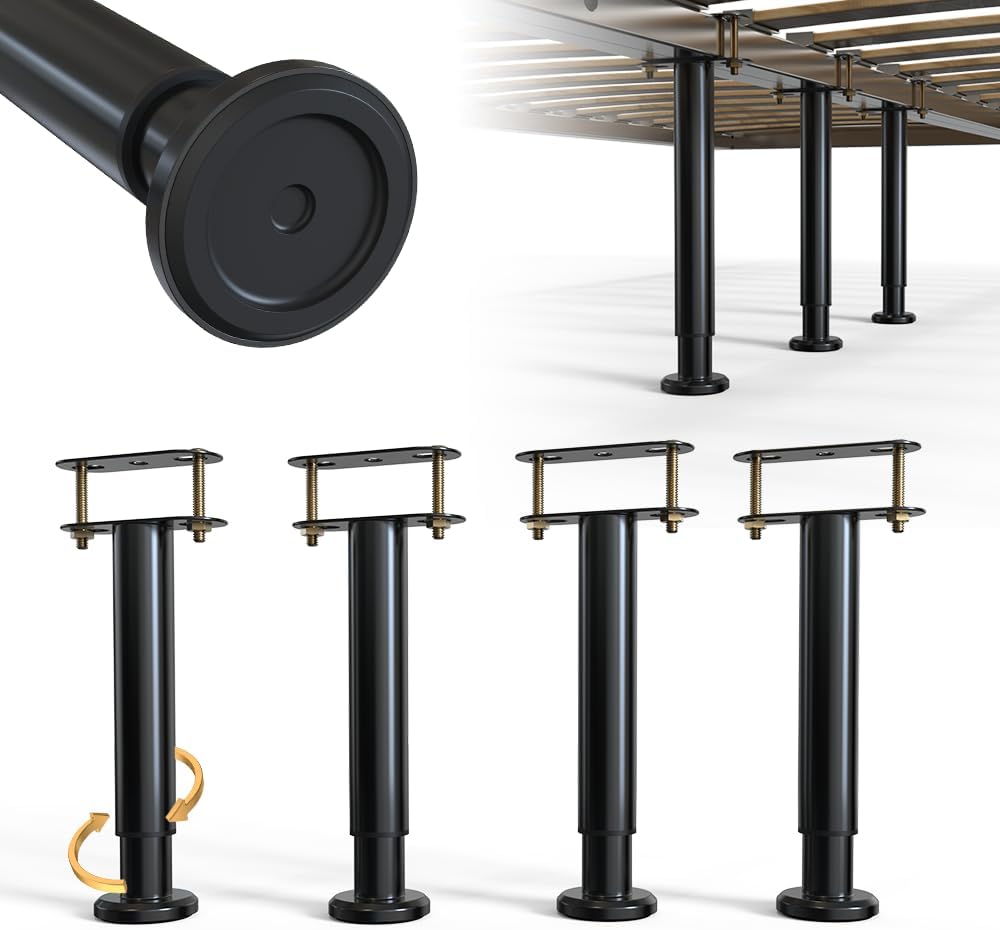 Underbed Metal Support Legs, Adjustable Height Bed Frame Support Legs, Panel Support Legs for Heavy Duty/Wooden/Queen Twin/Queen Bed Frame (7-12.6 inches (4 pieces))