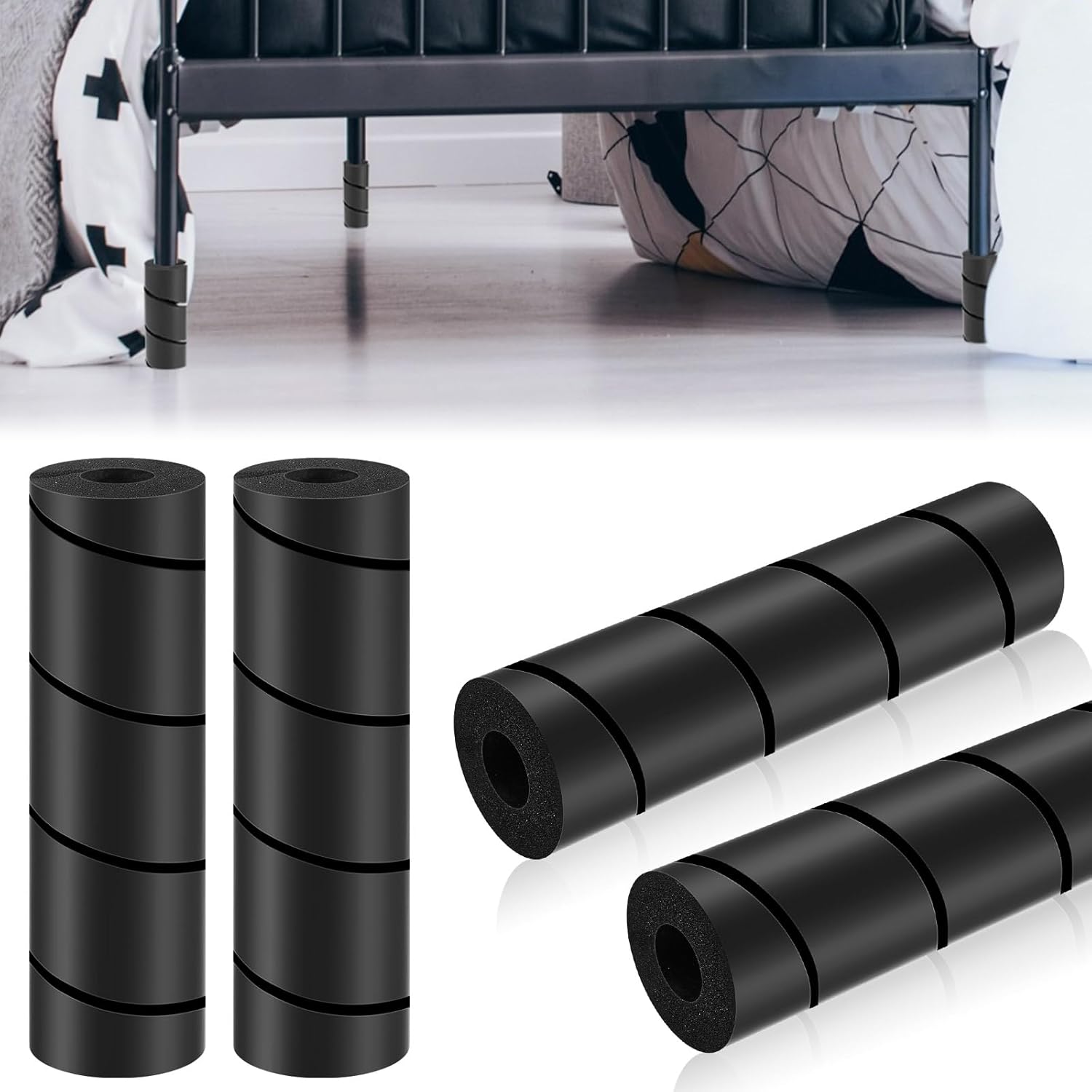 ReliThick 4-Piece Bed Frame Toe Protectors 6-Inch (Approx. 15.2 cm) Bed Frame Leg Covers Foot Protectors For Protecting Toes From Hard Furniture Leg Guards No Adhesive or Glue (Black)