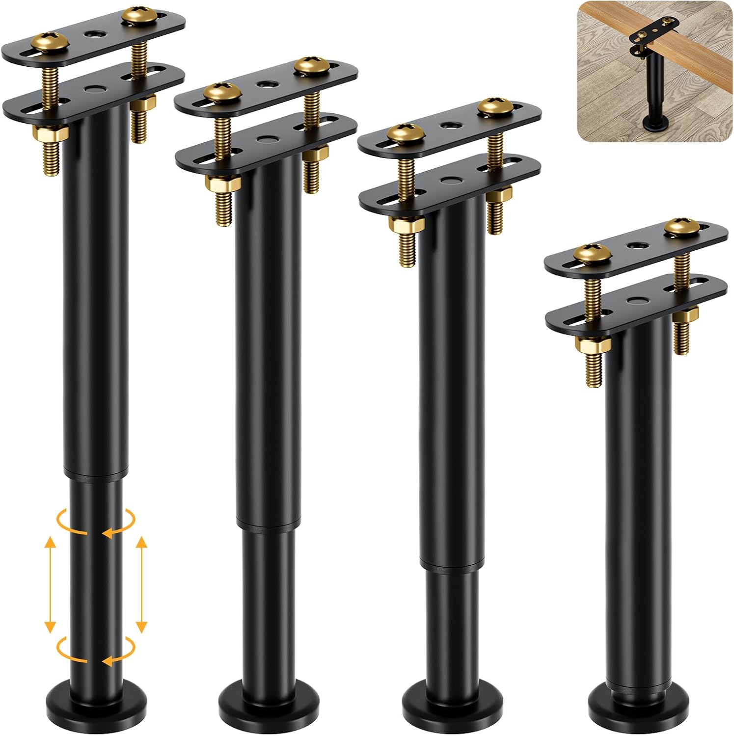 VETIN 4 Piece Adjustable Height Bed Support Legs 10-17 inches (Approx. 25.4-43.2 cm),Ultra Durable Steel Bed Frame Support Legs with Wider Base,Slat Support Legs for Heavy Duty/Wooden/Queen Twin/Medium Twin Beds Frames