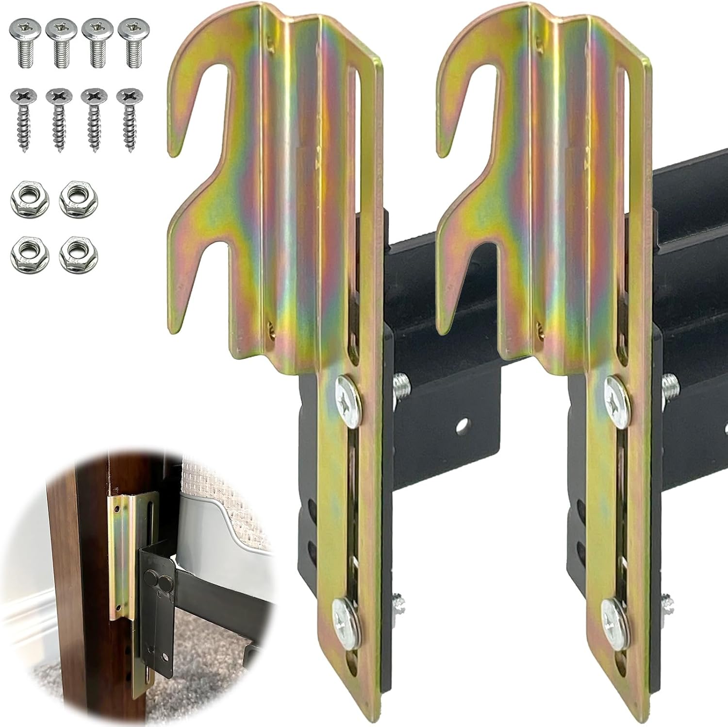 2 pcs #711 Bolt-On Hooks Bed Frame Conversion Bracket w/Hardware Hook Plate,Headboard Hook Set,Bed Rail Hooks,Bed Frame Brackets