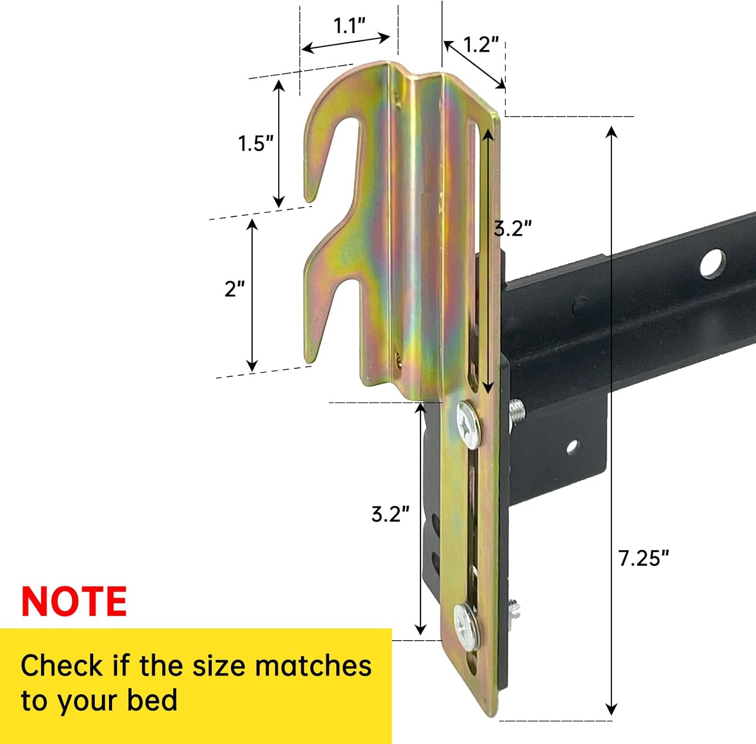 2 pcs #711 Bolt-On Hooks Bed Frame Conversion Bracket w/Hardware Hook Plate,Headboard Hook Set,Bed Rail Hooks,Bed Frame Brackets