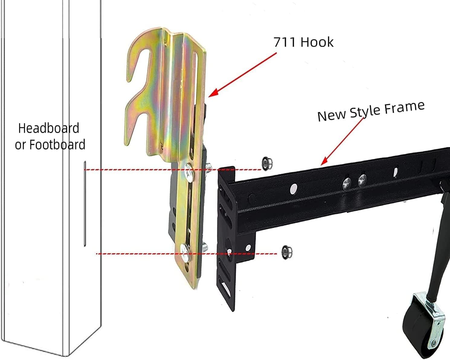 2 pcs #711 Bolt-On Hooks Bed Frame Conversion Bracket w/Hardware Hook Plate,Headboard Hook Set,Bed Rail Hooks,Bed Frame Brackets