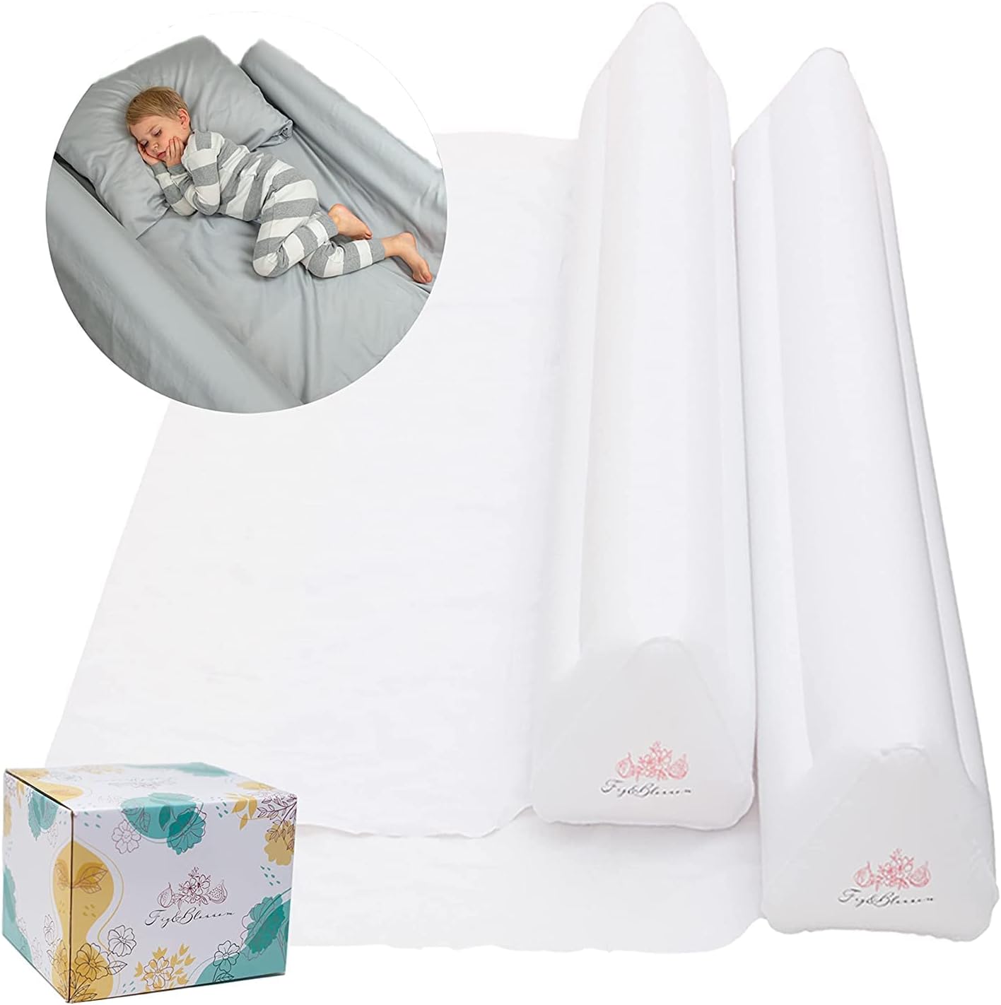[2 PIECE SET] INFLATABLE BED GUARD WITH PUMP For Toddler + Child - Made of non-toxic TPU travel bed bumper Suitable for toddlers and children - Inflatable bed bumper with safety flap - Safety guard for queen size double, medium size double, regular double, twin, double, twin, single beds