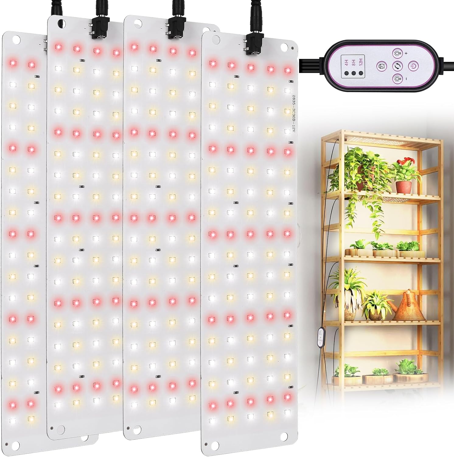 LED Grow Light, 360 LED Plant Lights for Indoor Growing, 36W Premium Full Spectrum Grow Light with 4/8/12H Timer, 10 Dimmable Levels - Great for Indoor Planting (4pcs)