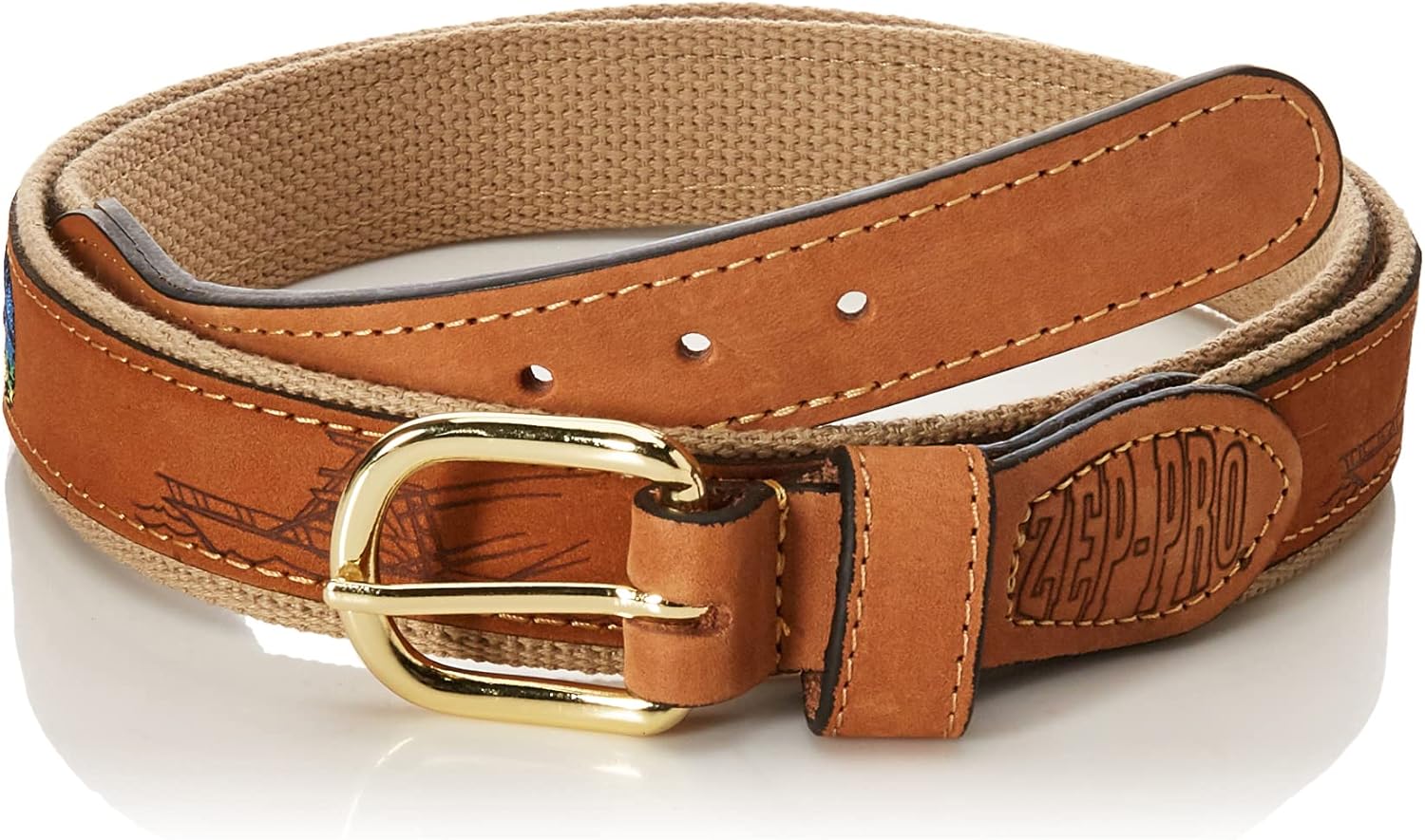 34 Inch Men's Tan Leather Embroidered Dolphin Belt