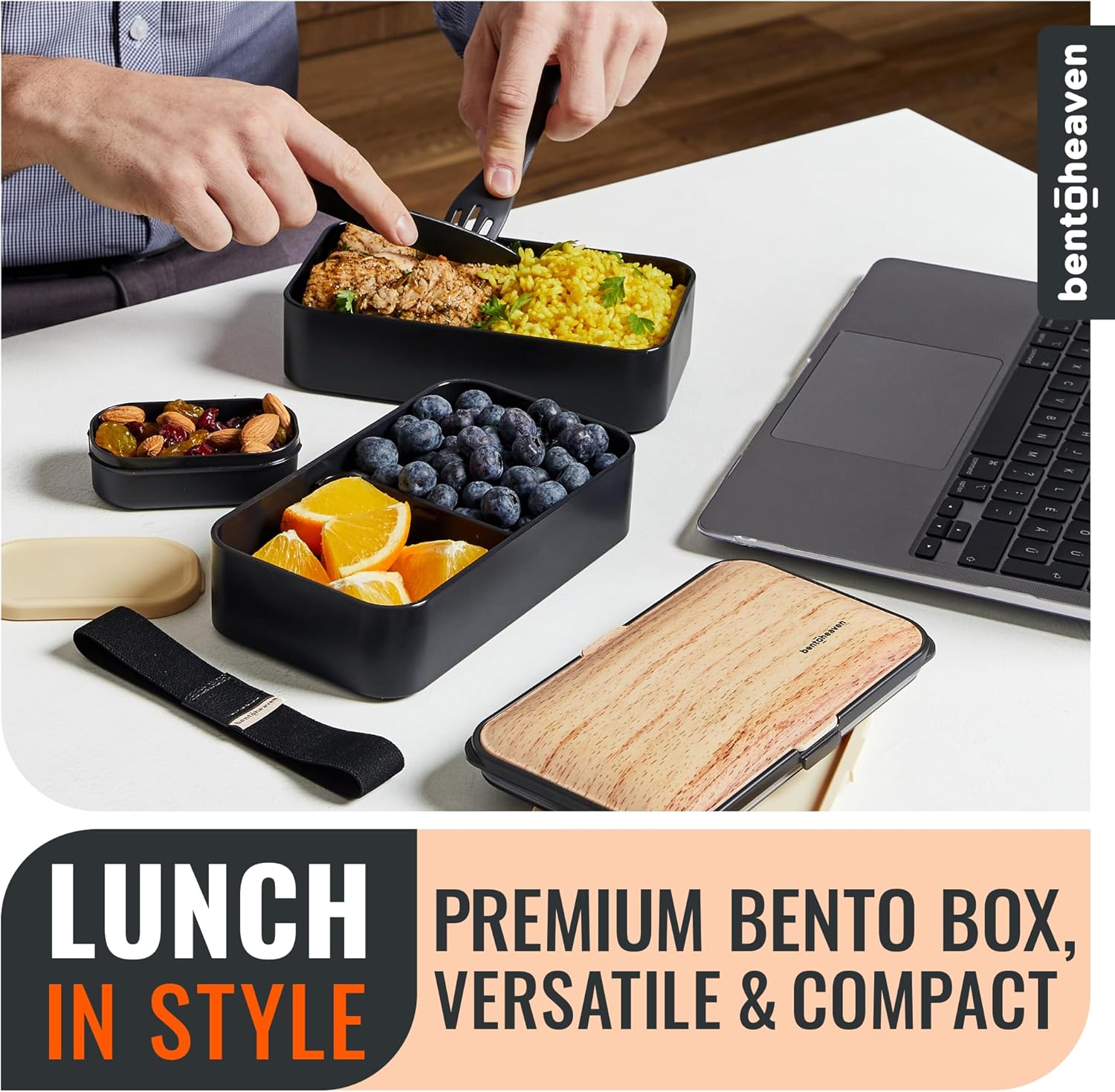 Premium Bento Box Unisex Lunch Box Tableware Chopsticks Dipping Container Cute Japanese Kids Bento Lunch Box Microwaveable (Symph Onyx)