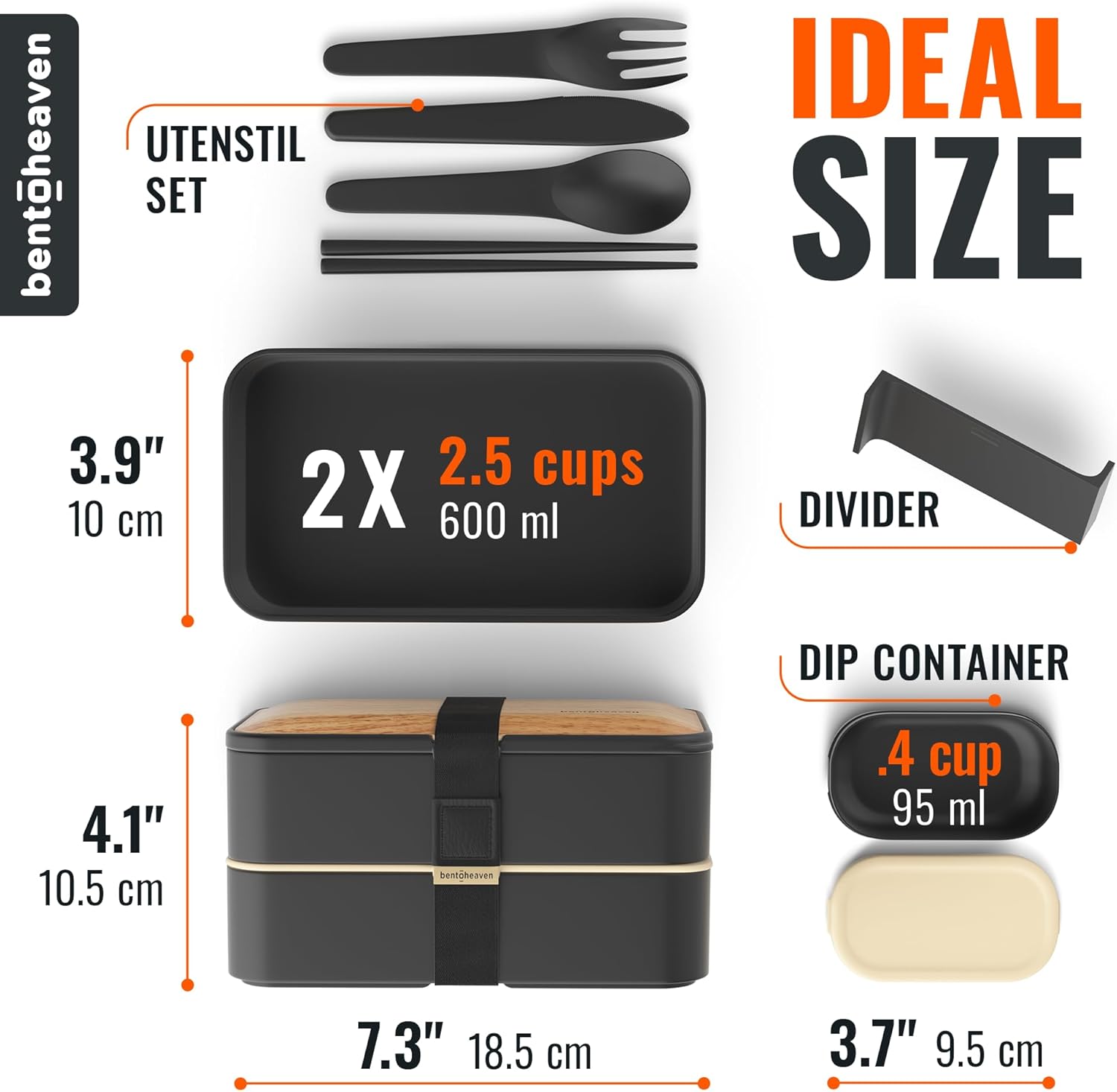 Premium Bento Box Unisex Lunch Box Tableware Chopsticks Dipping Container Cute Japanese Kids Bento Lunch Box Microwaveable (Symph Onyx)
