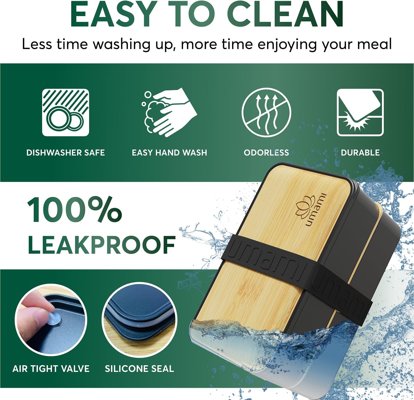 Bento Box Adult All-in-One with 4 Utensils Large Sauce Jar 2 Dividers 100% Leak-proof Microwave and Dishwasher Safe Stackable Bento Lunch Box for Men and Women Black Bamboo 1,13 0.4 oz 0